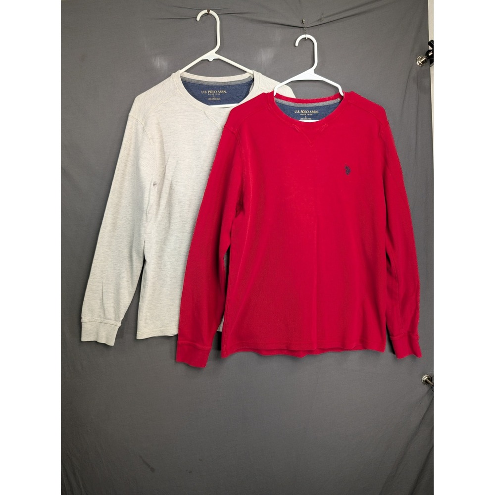 US Polo Assn Mens Waffle Knit Thermal Shirts 2 Pack Red Grey 11C861 L